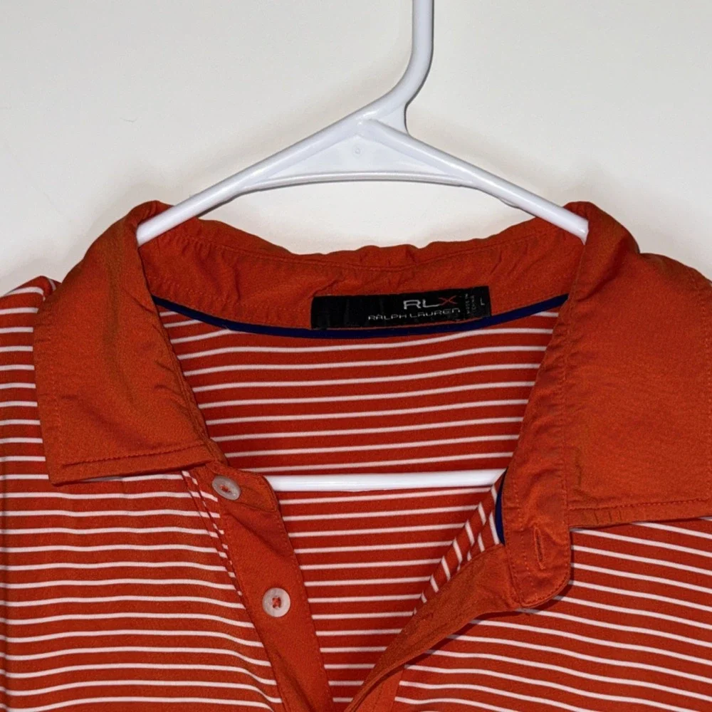 Ralph Lauren RLX Men's L Orange Striped Golf Polo Shirt Short Sleeve